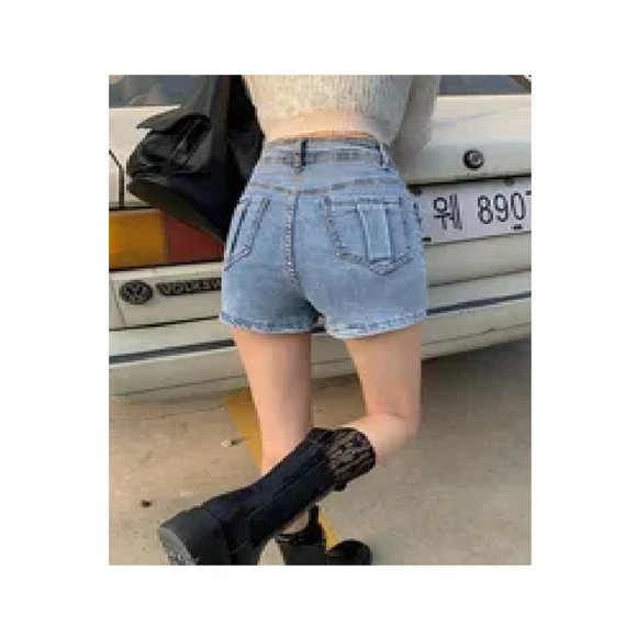 Blue Denim Skort Asymmetric High Rise Skirt Shorts combo 5 Pockets School Casual - Picture 11 of 13